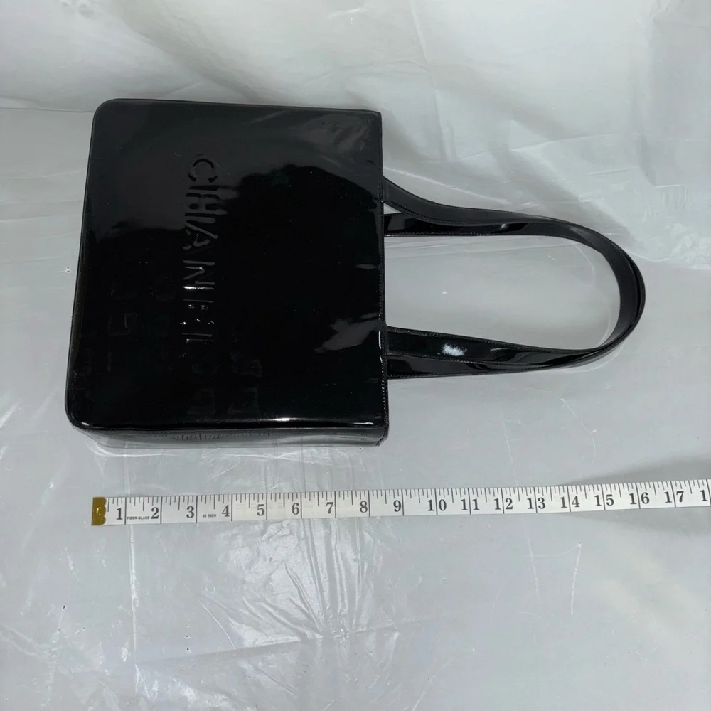Authentic Chanel Black Patent Logo Tote Bag